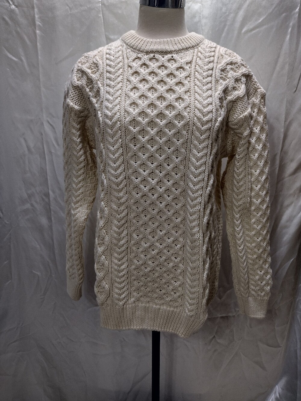 Womens Aran Sweater Market Ireland 100%  Virgin Wool Honeycomb Knit Large